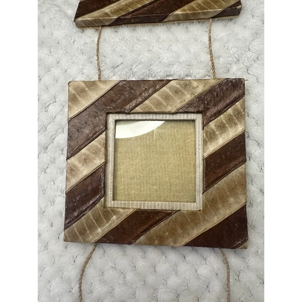 Handcrafted Natural Plant Material Triple Hanging Picture Frames Wall Decor